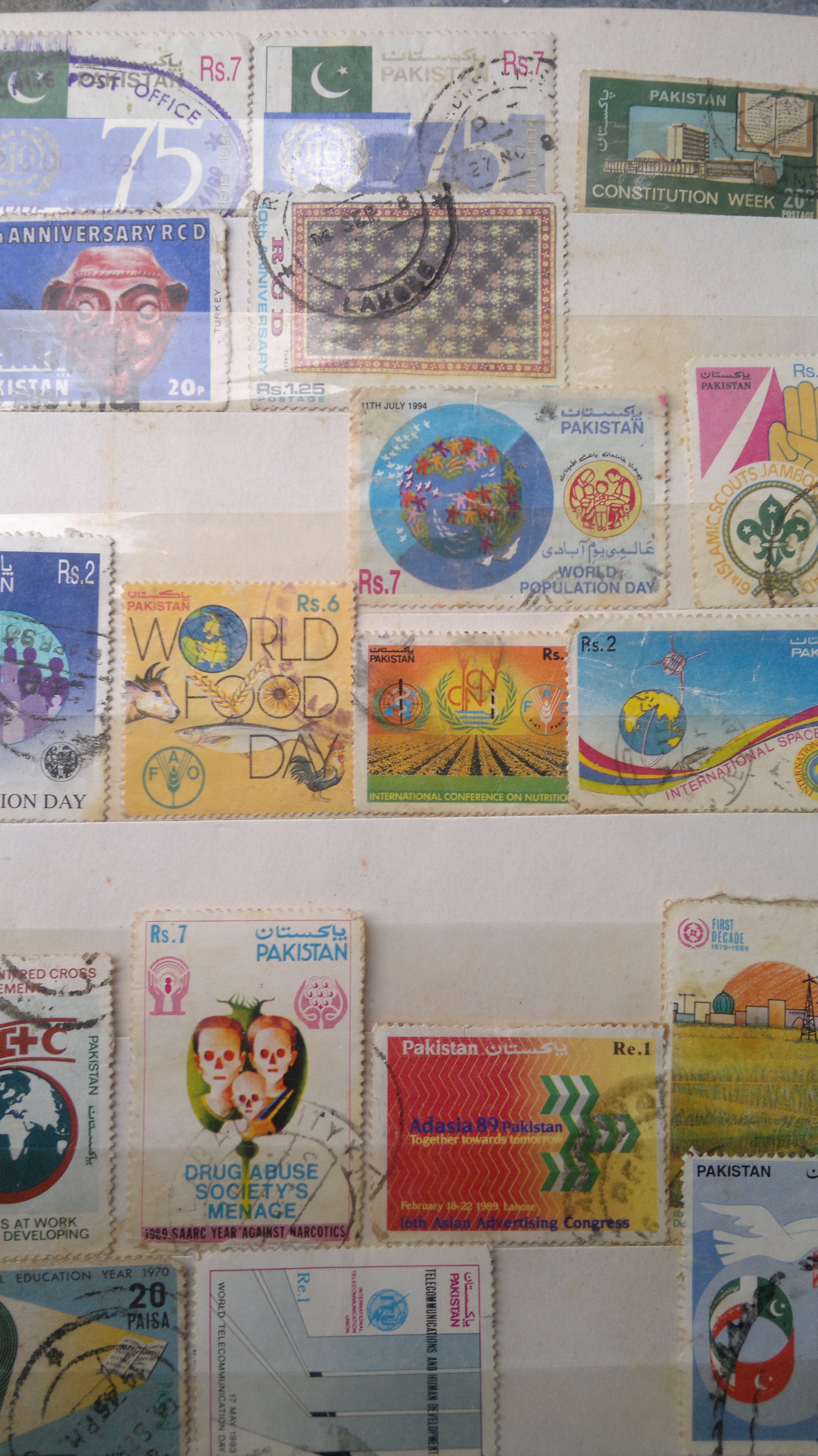 stamps featuring different international organizations and programs